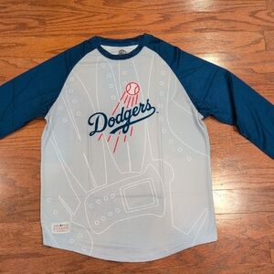 MLB Los Angeles LA Dodgers Men's Jersey 3/4 Sleeve Tee - Navy and Gray NWT